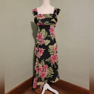 🧡 3 for $20 Size 8 Woman's Floral Tropical Black Pink Dress Hi low